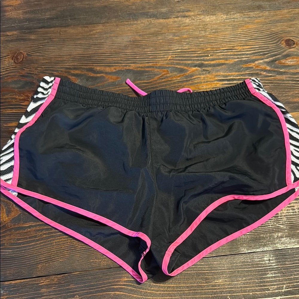 SO Black and Pink Athletic Shorts with Zebra Accents